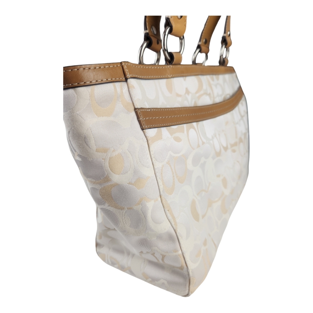 Coach Penelope Signature Cream / Gold Large Shoulder Bag Mom Tote Purse Classy - Picture 5 of 14